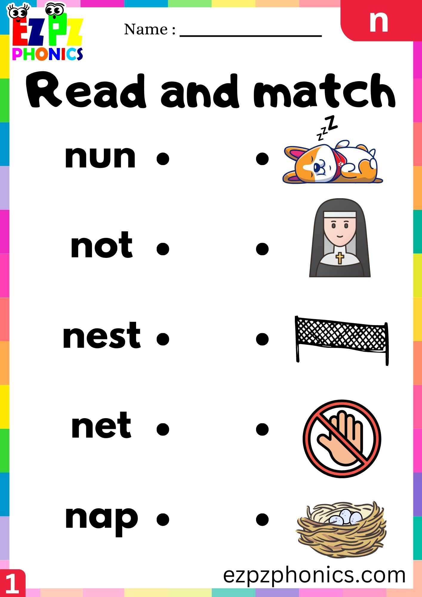 Letter N Read And Match Beginning Sounds Worksheet